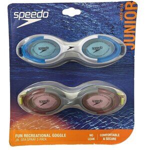 2 pk Speedo Junior Full Recreational Goggles No Leak Comfort Fit UV Ages 6--14